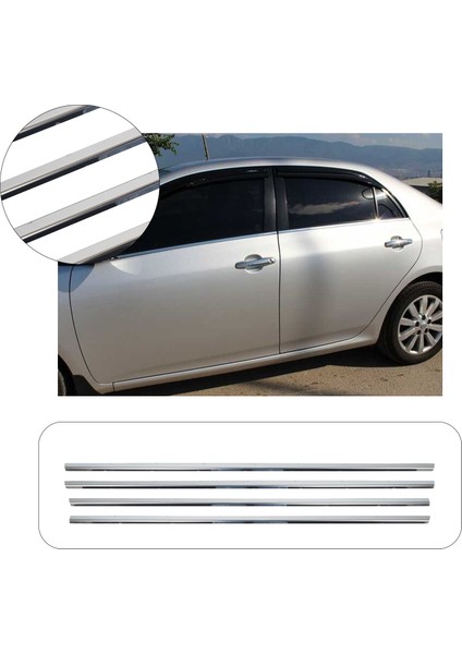 Toyota Corolla Uyumlu 2002-2007 Krom Cam Çıtası 4 Parça Paslanmaz Çelik