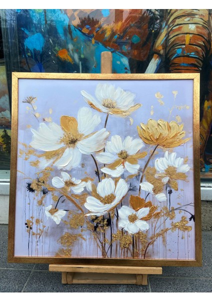 Yağlı Boya Dokulu Tablo Modern Papatyalar U02015