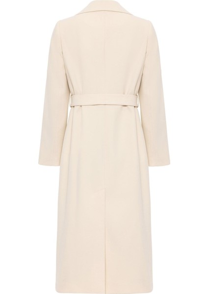 Kruvaze Belden Bağlamalı Ara Boy Kaban Ekru 3754 modelleri