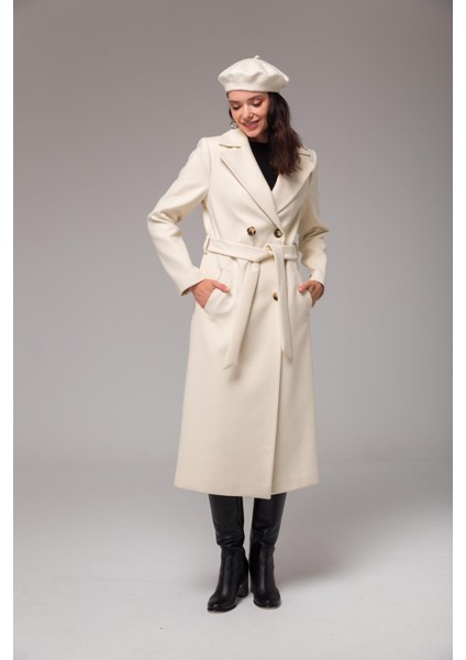 Kruvaze Belden Bağlamalı Ara Boy Kaban Ekru 3754 fırsatları