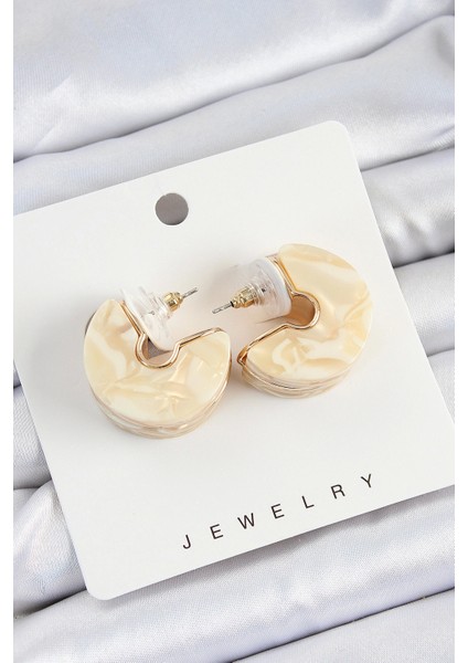 Pirinç Mermer Desenli Vintage Yarım Halka Model Gold Renk Kadın Küpe - Trend Ürün