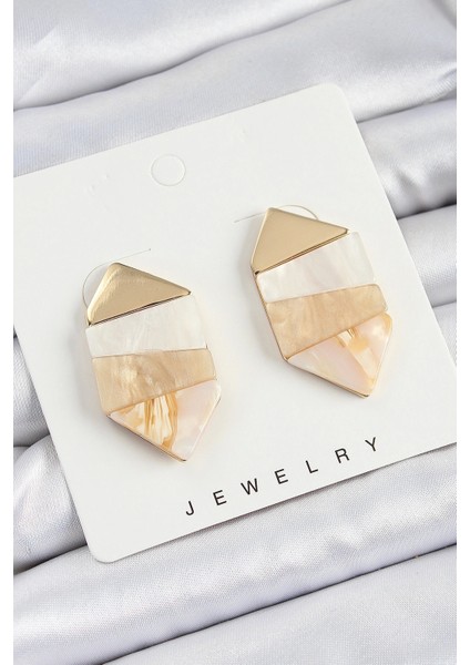Pirinç Mermer Desenli Vintage Geometrik Model Gold Renk Kadın Küpe - Yeni Sezon