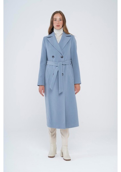 Kruvaze Belden Bağlamalı Ara Boy Kaban Mavi 3754 fiyatları