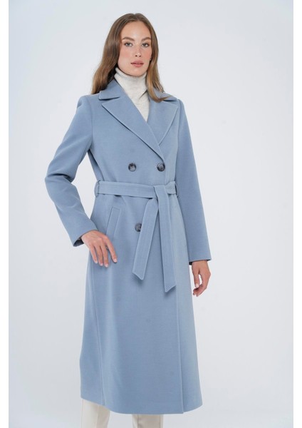 Kruvaze Belden Bağlamalı Ara Boy Kaban Mavi 3754 modelleri