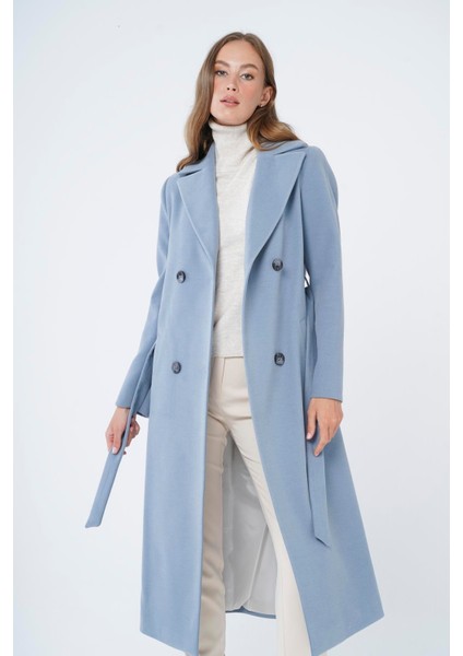 Kruvaze Belden Bağlamalı Ara Boy Kaban Mavi 3754 indirimleri