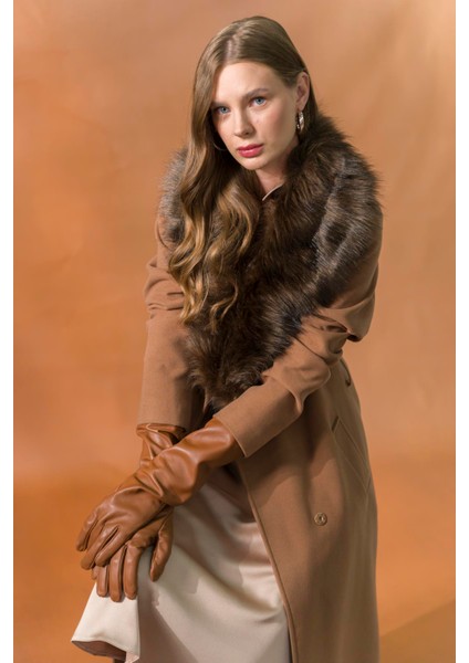 Kadın Uzun Kaban Taba Renkli Dokuma Kalın Siluete Sahip 2024 Sonbahar Kış Modası modelleri