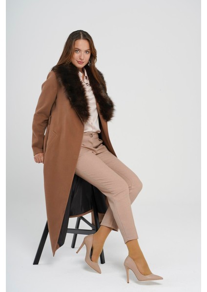 Kadın Uzun Kaban Taba Renkli Dokuma Kalın Siluete Sahip 2024 Sonbahar Kış Modası fırsatları