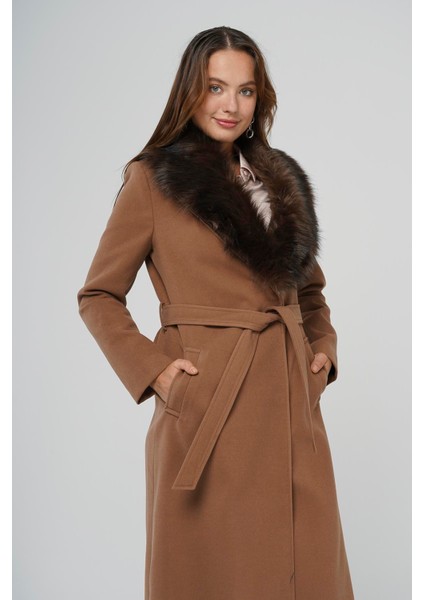 Kadın Uzun Kaban Taba Renkli Dokuma Kalın Siluete Sahip 2024 Sonbahar Kış Modası indirimleri