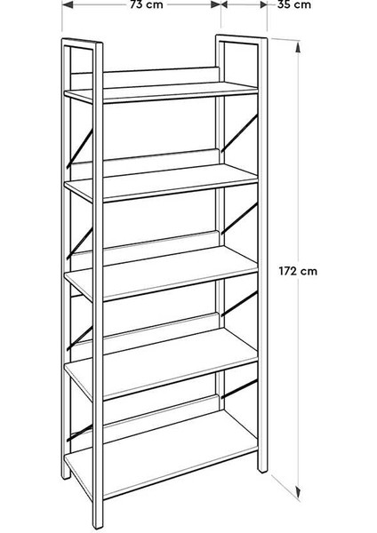 Profile 5 Raflı Kitaplık-Retro Ceviz 73X172X35 cm