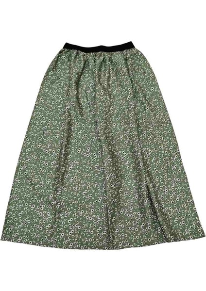 Kız Çocuk Çiçek Desenli Uzun Etek – Yüksek Bel Rahat Kalıp Namaz Eteği