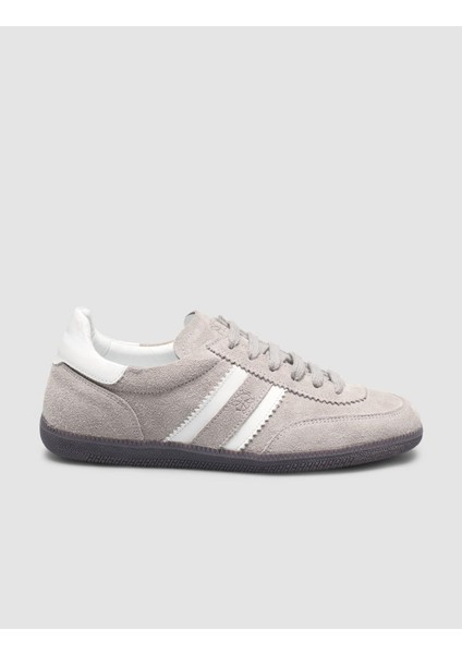 %100 Hakiki Deri Gri Bağcıklı Kadın Sneaker