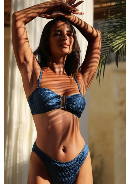 Olympos Petrol Mavisi Straplez Çıkarılabilir Pedli Bikini Üst indirimleri