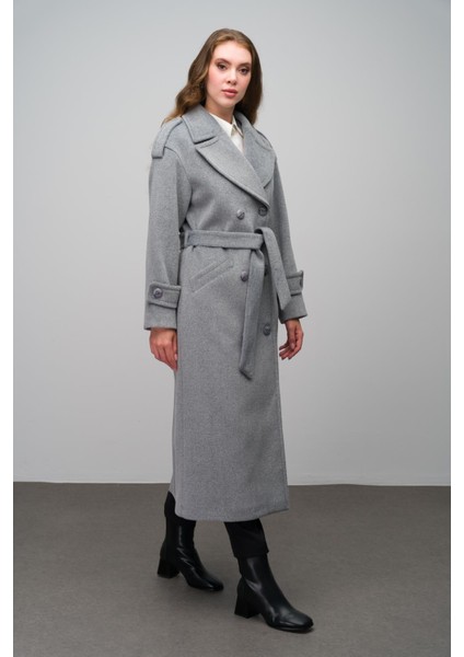 Düşük Kol Apolet Detaylı Kruvaze Oversize Kaban A.gri 3062