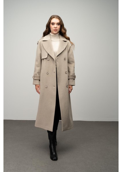 Apolet ve Pelerin Detaylı Reglan Kol Kruvaze Kaban Taş 3045 modelleri