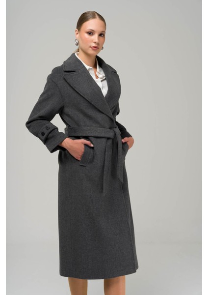 Çıt Çıt Kapamalı Kolu Patlı Düşük Kol Oversize Kaban Koyu Gri 3933