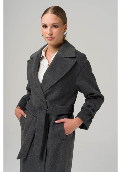 Çıt Çıt Kapamalı Kolu Patlı Düşük Kol Oversize Kaban Koyu Gri 3933 indirimleri