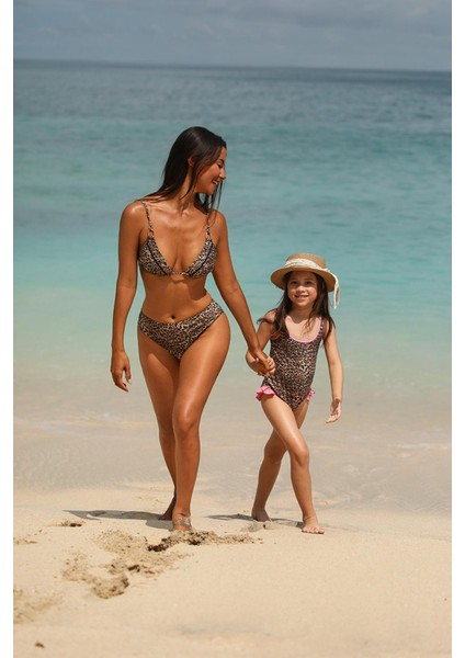 Capetown Leopar Desenli Dolgusuz Çıkarılabilir Kup Üçgen Bikini Üst fiyatları