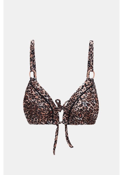 Capetown Leopar Desenli Dolgusuz Çıkarılabilir Kup Üçgen Bikini Üst modelleri