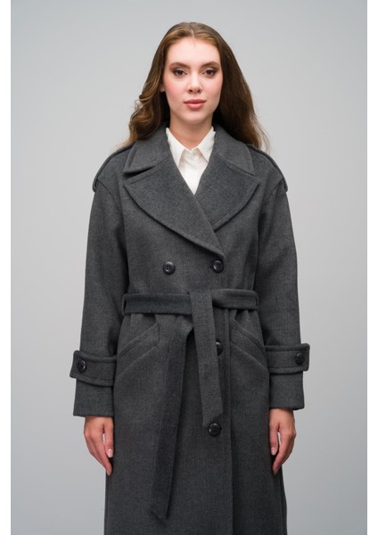 Düşük Kol Apolet Detaylı Kruvaze Oversize Kaban Koyu Gri 3062 fiyatları