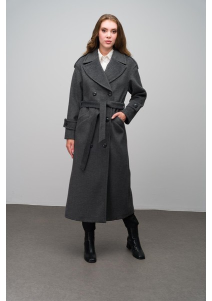 Düşük Kol Apolet Detaylı Kruvaze Oversize Kaban Koyu Gri 3062 indirimleri