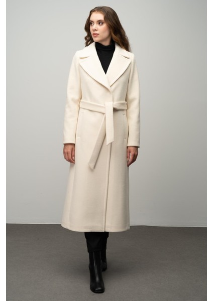 Çıt Çıt Kapamalı Belden Bağlamalı Exclusive Kaban Ekru 3057 modelleri