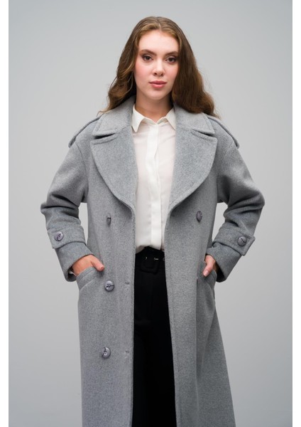 Düşük Kol Apolet Detaylı Kruvaze Oversize Kaban A.gri 3062 modelleri