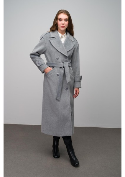 Düşük Kol Apolet Detaylı Kruvaze Oversize Kaban A.gri 3062 fırsatları