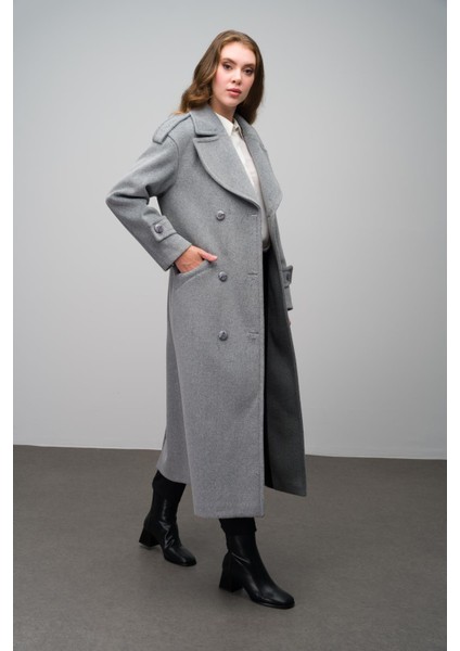 Düşük Kol Apolet Detaylı Kruvaze Oversize Kaban A.gri 3062 indirimleri