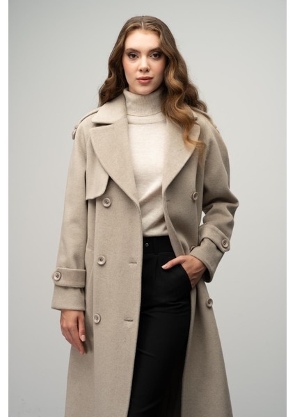 Apolet ve Pelerin Detaylı Reglan Kol Kruvaze Kaban Taş 3045 indirimleri