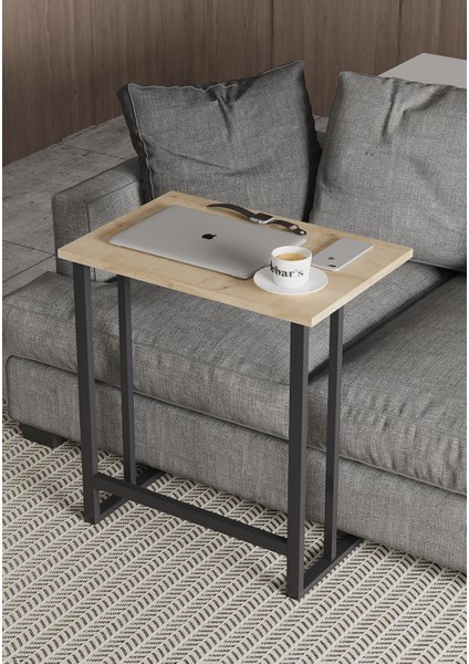 Laptop Sehpası, Metal Ayaklı Çalışma Sehpası, Kahvaltı Sehpası, Servis Sehpası 60x40cm Meşe