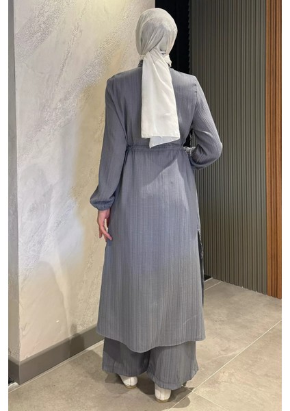 Kendinden Desenli Bel Bağlama Detaylı Tesettür Tunik Pantolon Ikili Takım P-00017823 fırsatları