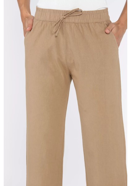 Bel Lastikli Paça Püsküllü Kadın Keten Pantolon P-00017847 fırsatları
