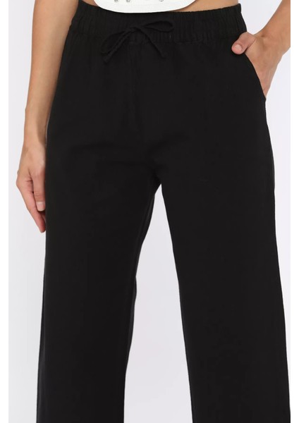 Bel Lastikli Paça Püsküllü Kadın Keten Pantolon P-00017847 fırsatları
