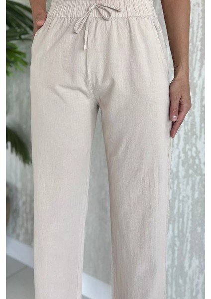 Bel Lastikli Paça Püsküllü Kadın Keten Pantolon P-00017847 fırsatları