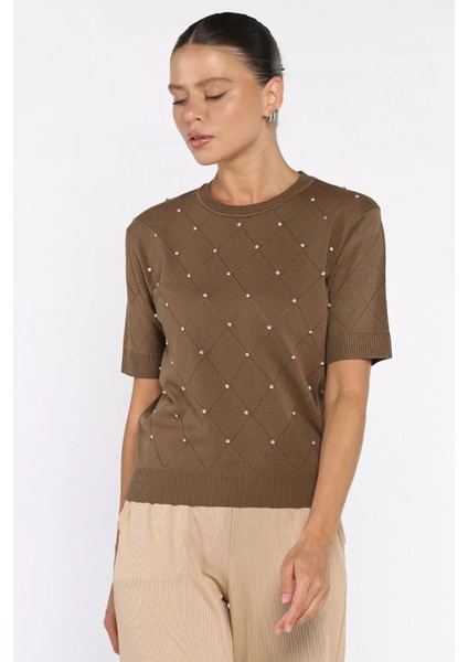 Kendinden Desenli Taşlı Kadın Bluz P-00011142 fiyatları