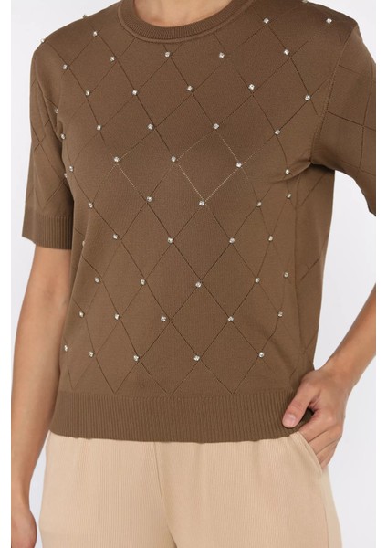 Kendinden Desenli Taşlı Kadın Bluz P-00011142 fırsatları