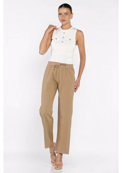 Bel Lastikli Paça Püsküllü Kadın Keten Pantolon P-00017847 fiyatları