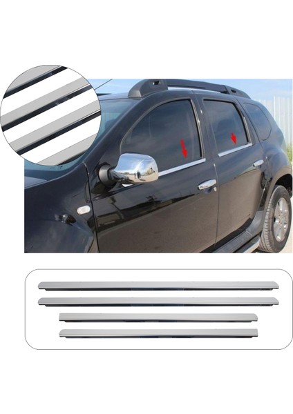 Dacia Duster Uyumlu 2010-2017 Krom Cam Çıtası 4 Parça Paslanmaz Çelik