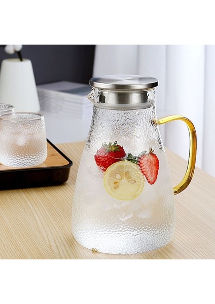Borosilikat Cam Gold Saplı Buzlu Oval Sürahi 1500 ml (Mtr)