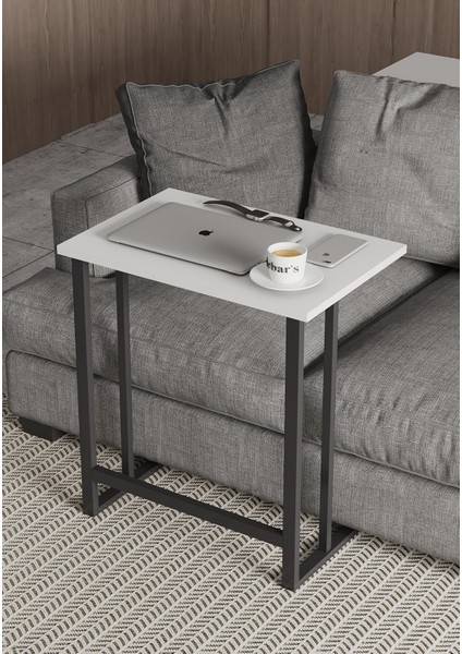 Laptop Sehpası, Metal Ayaklı Çalışma Sehpası, Kahvaltı Sehpası, Servis Sehpası 60x40cm Beyaz