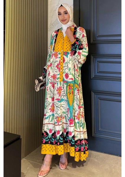 Kadın Ön Düğme Detaylı Desenli Tesettür Elbise P-00017798 fiyatları
