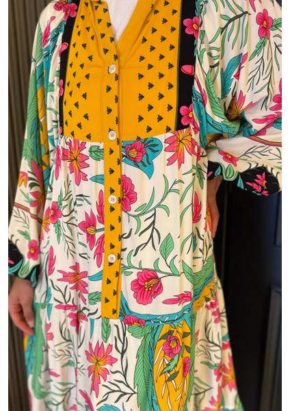 Kadın Ön Düğme Detaylı Desenli Tesettür Elbise P-00017798 modelleri