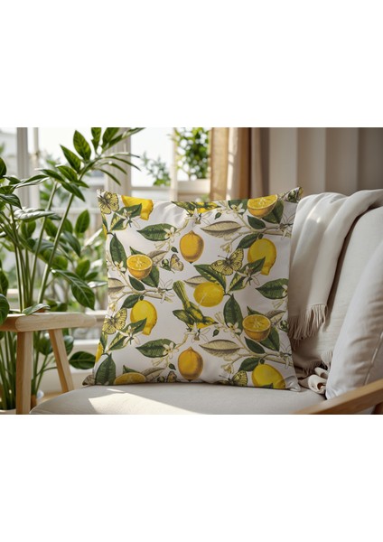 Limon Desenli Keten Kırlent Kılıfı 2 Adet