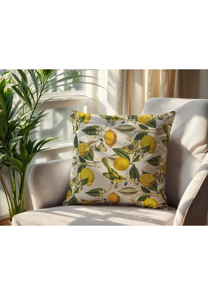 Limon Desenli Keten Kırlent Kılıfı 2 Adet modelleri