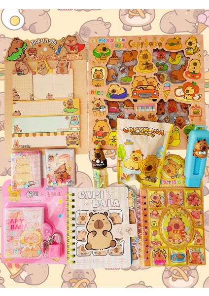 Capybara Kapibara 13 Parça Kırtasiye Seti Sticker Kalemtraş Silgi Postit Defter Sürpriz Paket