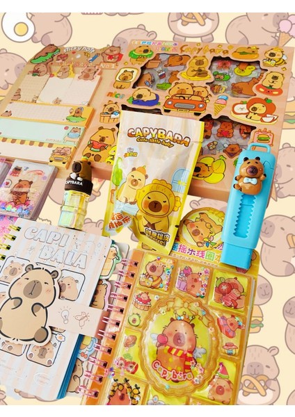Capybara Kapibara 13 Parça Kırtasiye Seti Sticker Kalemtraş Silgi Postit Defter Sürpriz Paket