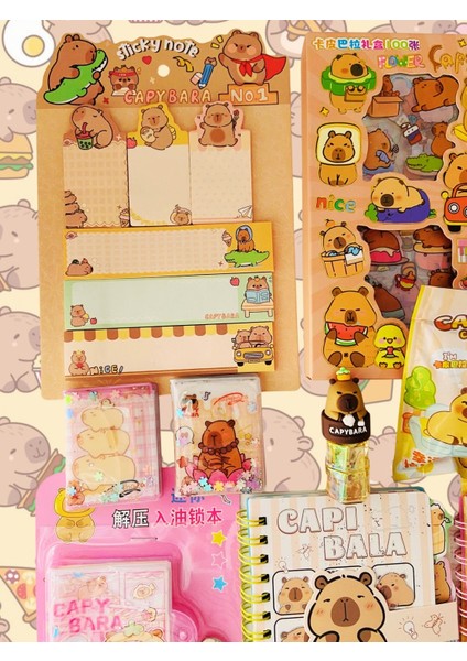 Capybara Kapibara 13 Parça Kırtasiye Seti Sticker Kalemtraş Silgi Postit Defter Sürpriz Paket