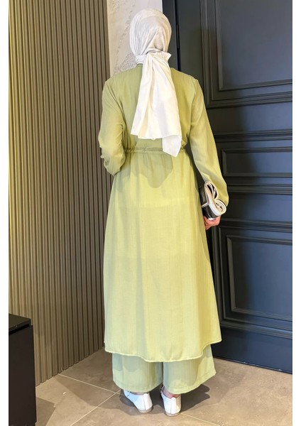 Kendinden Desenli Bel Bağlama Detaylı Tesettür Tunik Pantolon Ikili Takım P-00017823 fırsatları