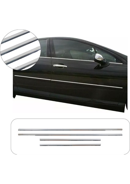 Peugeot 407 Uyumlu 2004-2010 Krom Cam Çıtası 4 Parça Paslanmaz Çelik