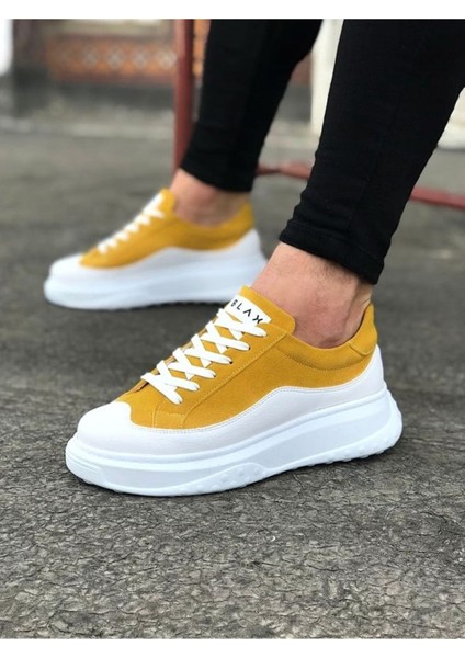 J507 Bağcıklı Ortopedik Taban Erkek Sneaker Günlük Ayakkabı Bt Sarı/beyaz